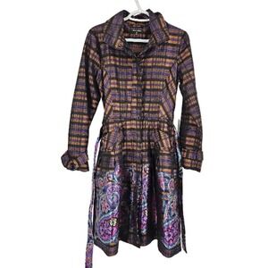 Samuel Dong Shirt Coat Dress Multicolor Shiny Iridescent Plaid Zip Up Size XS